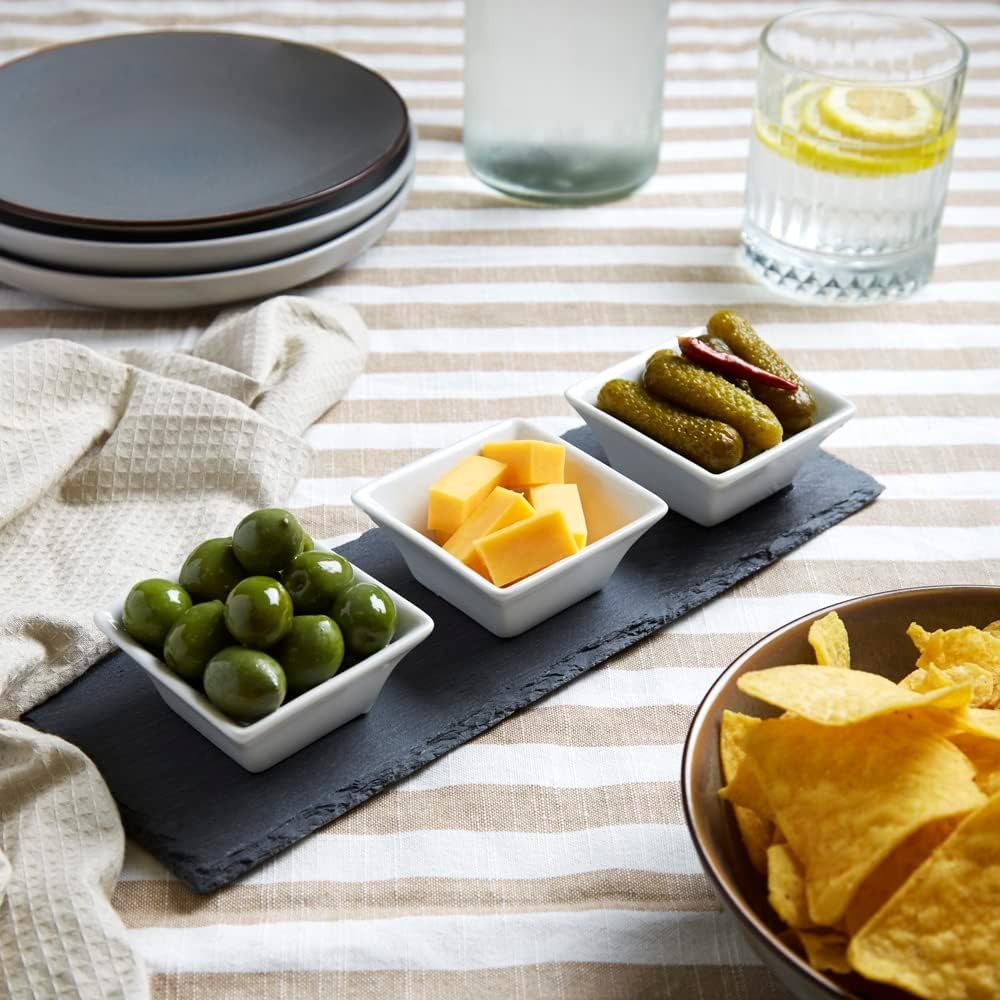 Meze Dip Bowl & Slate Tray - 4 Piece Set, Black