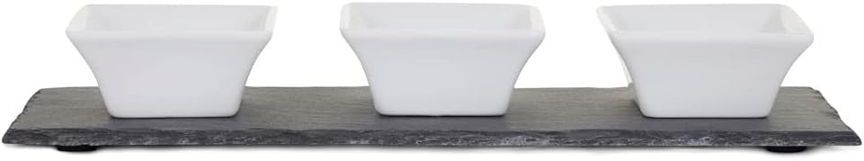 Meze Dip Bowl & Slate Tray - 4 Piece Set, Black