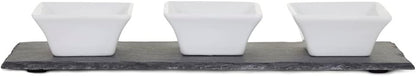 Meze Dip Bowl & Slate Tray - 4 Piece Set, Black