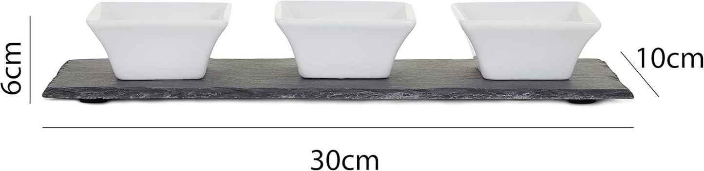 Meze Dip Bowl & Slate Tray - 4 Piece Set, Black