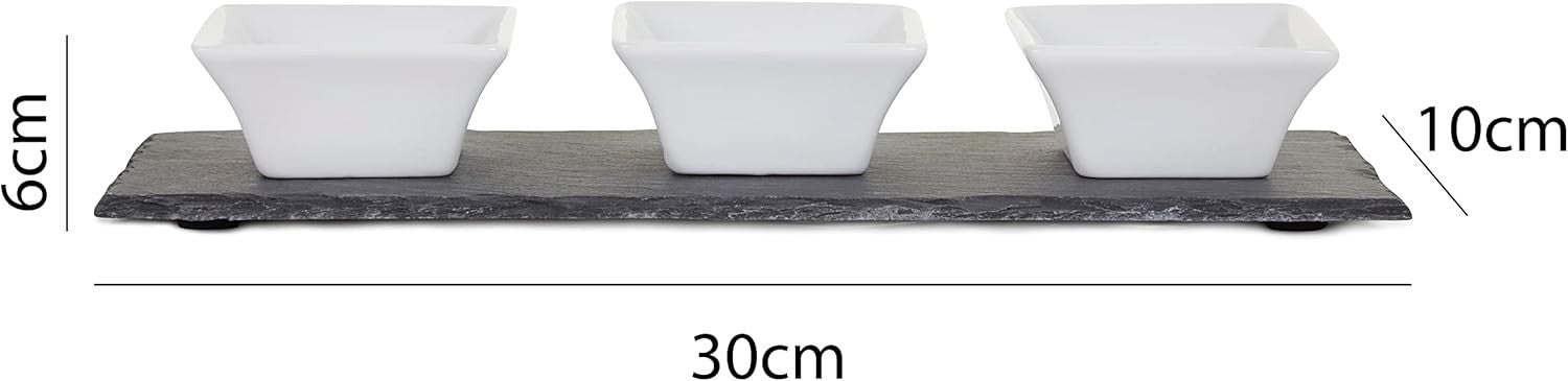 Meze Dip Bowl & Slate Tray - 4 Piece Set, Black