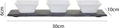 Meze Dip Bowl & Slate Tray - 4 Piece Set, Black