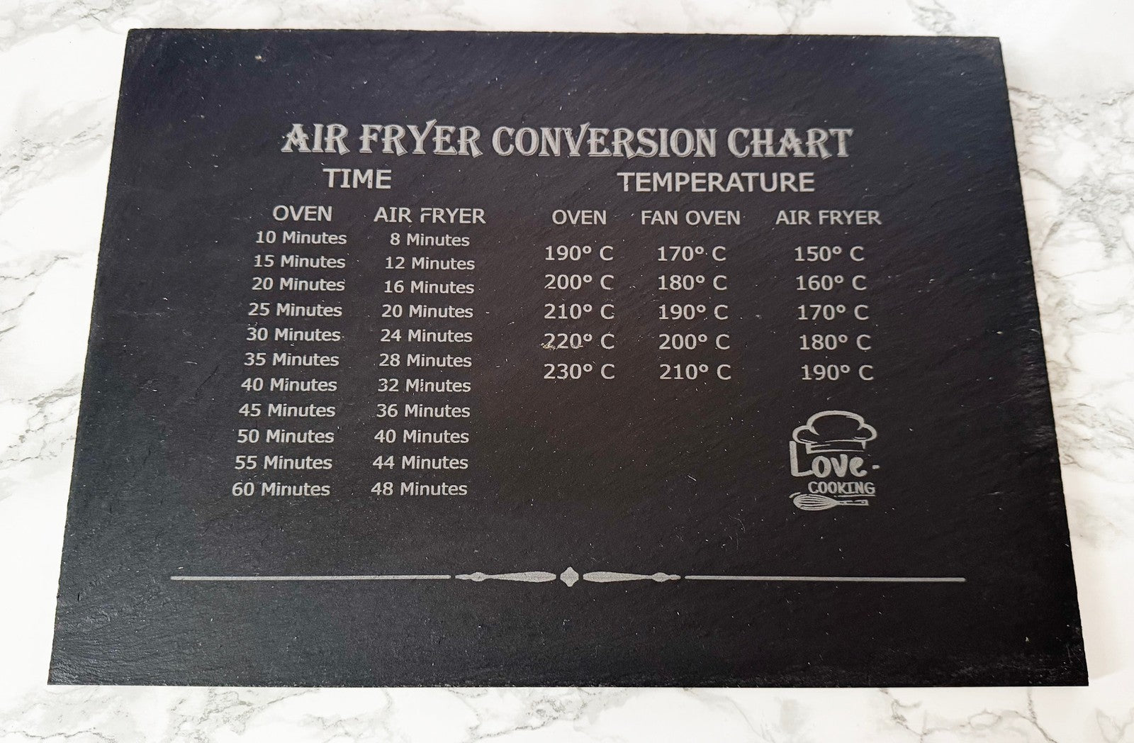 Personalised Large Slate Worktop Saver with Air Fryer Conversion Chart