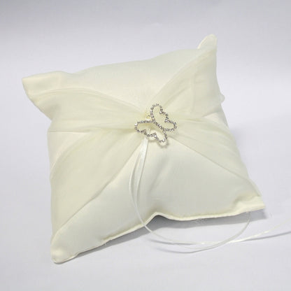 Rhinestone Butterfly Guest Book & Ring Pillow Set - Ivory Satin