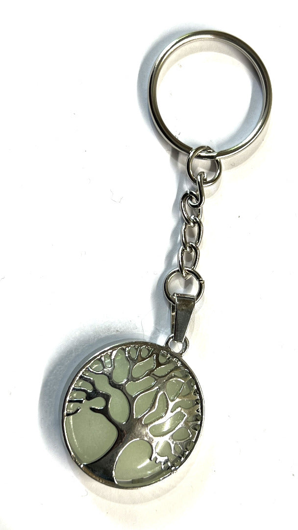 Tree of Life Key Ring with Gemstone Charm Pendant - Assorted Stones