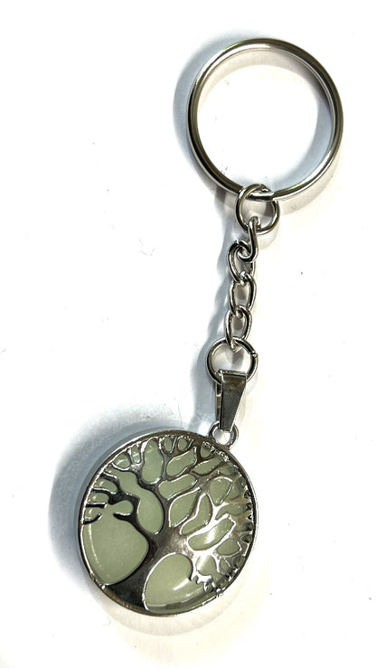 Tree of Life Key Ring with Gemstone Charm Pendant - Assorted Stones