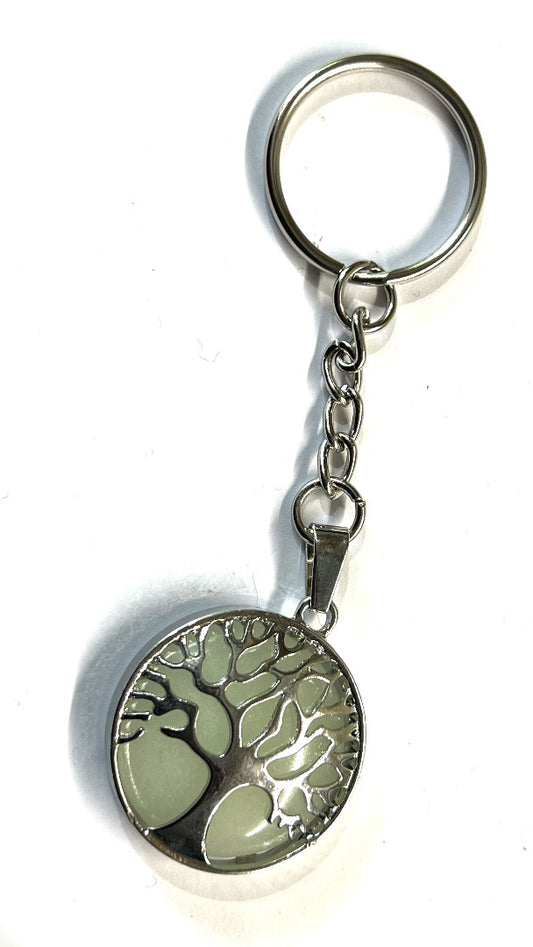 Tree of Life Key Ring with Gemstone Charm Pendant - Assorted Stones