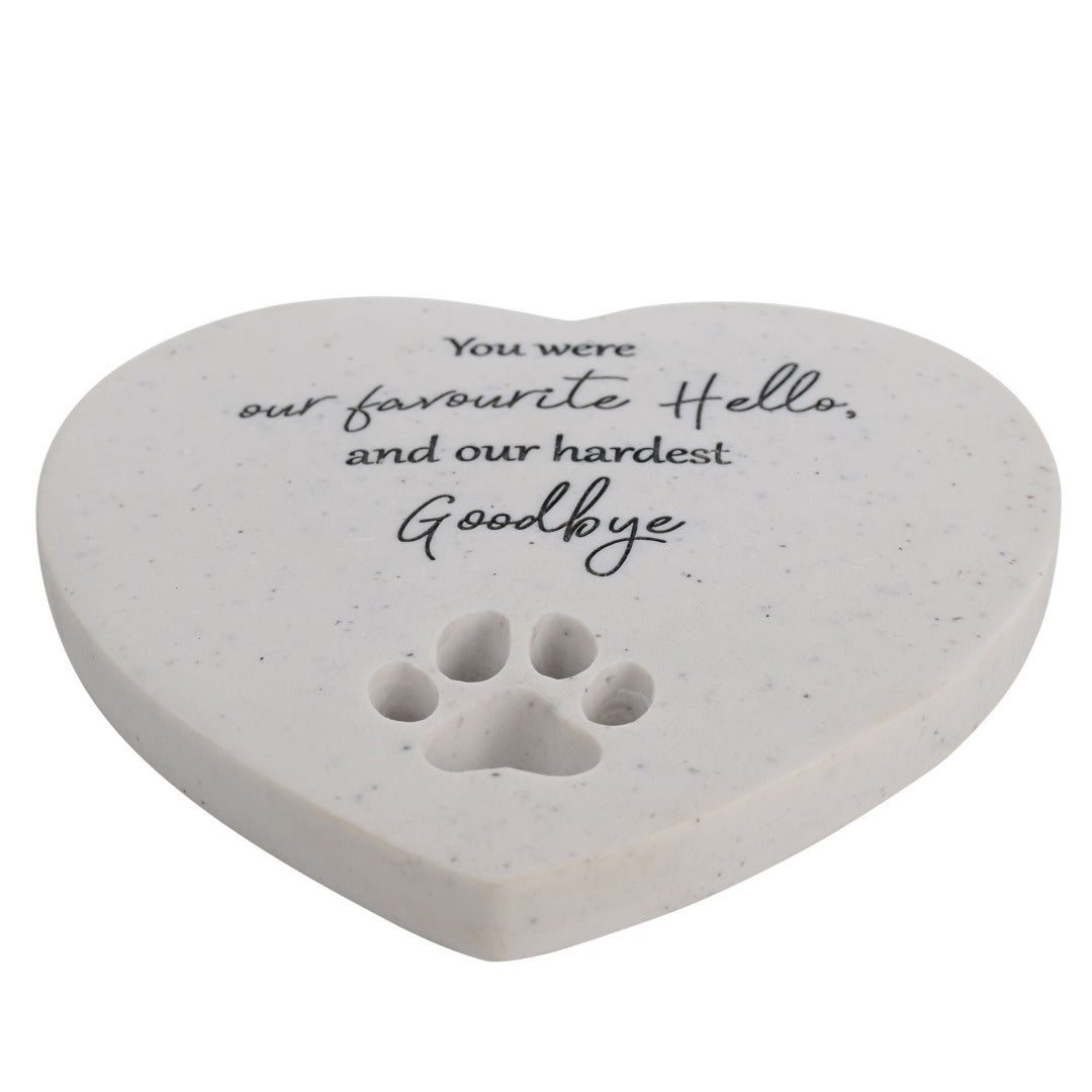 Pet Memorial Heart Stone with Paw Print - for Cats & Dogs