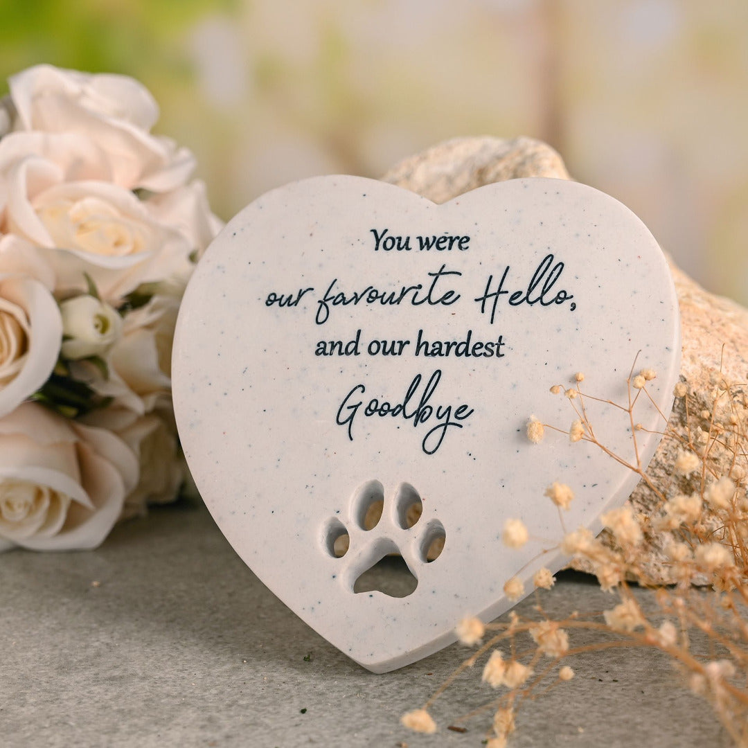 Pet Memorial Heart Stone with Paw Print - for Cats & Dogs