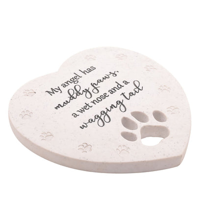 Heart Shaped Dog Memorial Poly-Stone Plaque - Paw Print - Pet Remembrance Tribute Bereavement Ornament