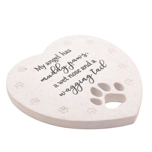 Heart Shaped Dog Memorial Poly-Stone Plaque - Paw Print - Pet Remembrance Tribute Bereavement Ornament
