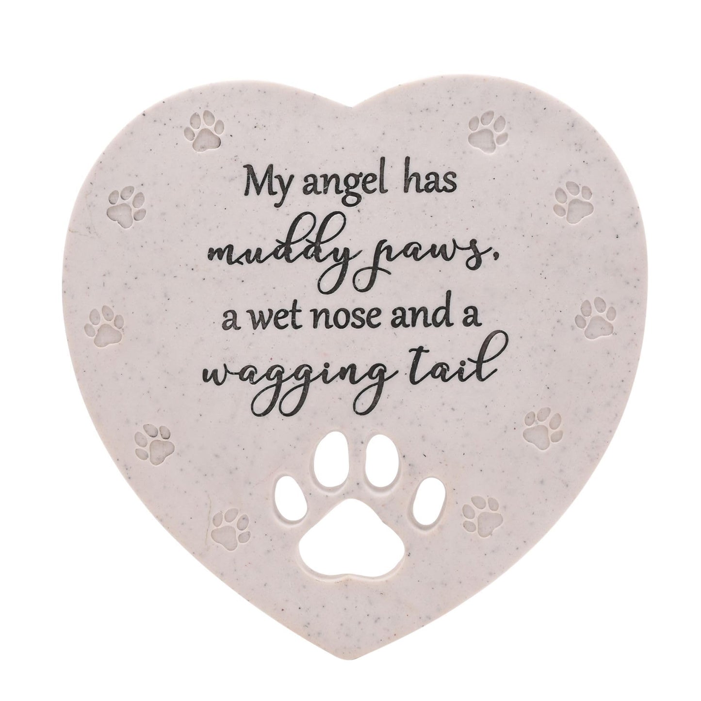 Heart Shaped Dog Memorial Poly-Stone Plaque - Paw Print - Pet Remembrance Tribute Bereavement Ornament