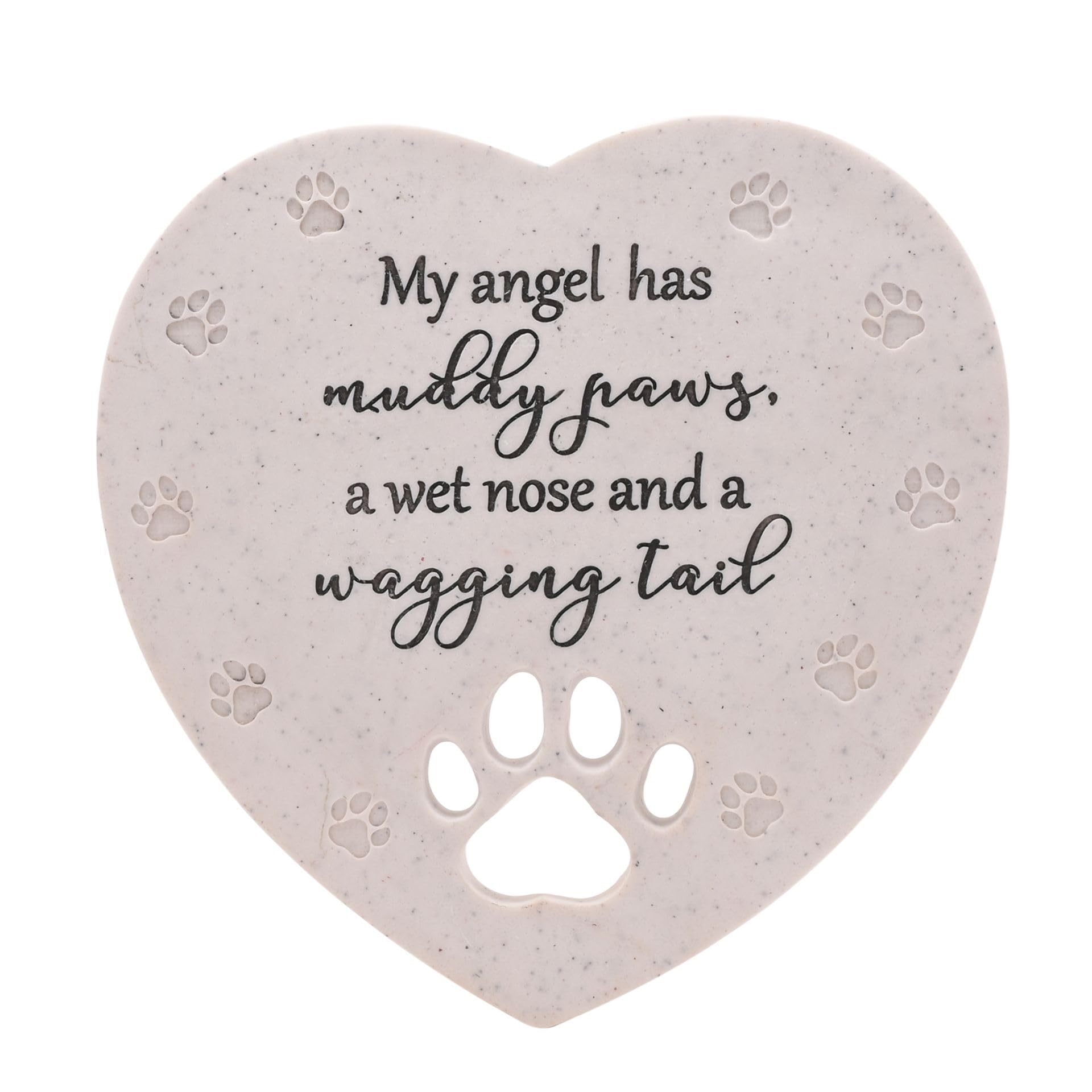 Heart Shaped Dog Memorial Poly-Stone Plaque - Paw Print - Pet Remembrance Tribute Bereavement Ornament