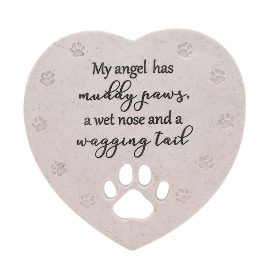 Heart Shaped Dog Memorial Poly-Stone Plaque - Paw Print - Pet Remembrance Tribute Bereavement Ornament
