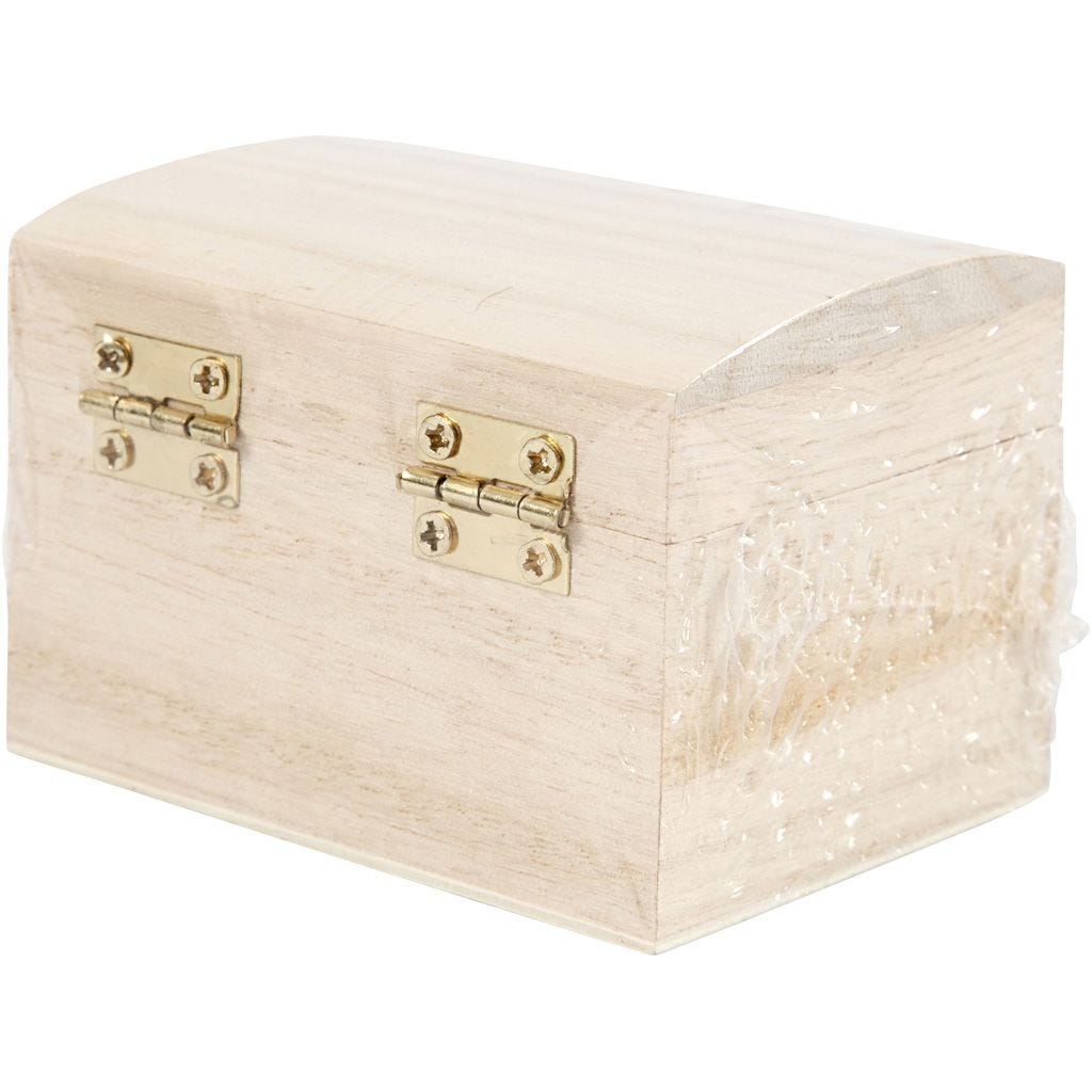 Wooden Treasure Chest with Hinged Lid and Metal Closure