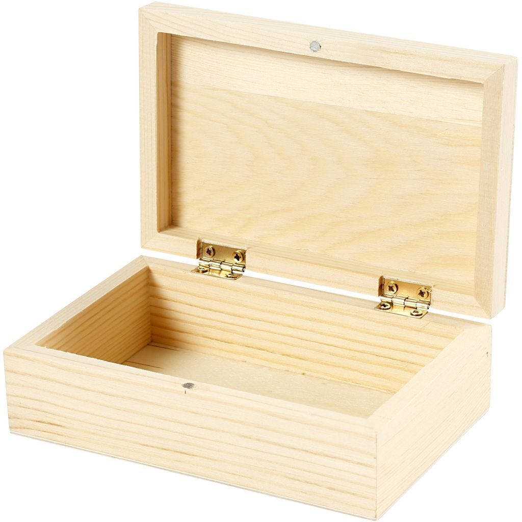 Pine Wooden Jewellery Box with Lift Up Lid & Magnetic Catch, 14x9x5cm