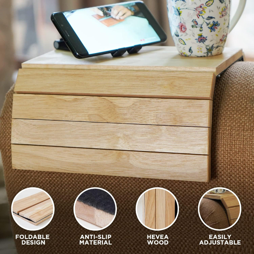 Hevea Wood Flexible Sofa Tray