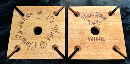 Personalised Hevea Wood Wooden Bottle Neck Wine Glass Holder 4 Glass Holder