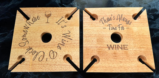 Personalised Hevea Wood Wooden Bottle Neck Wine Glass Holder 4 Glass Holder