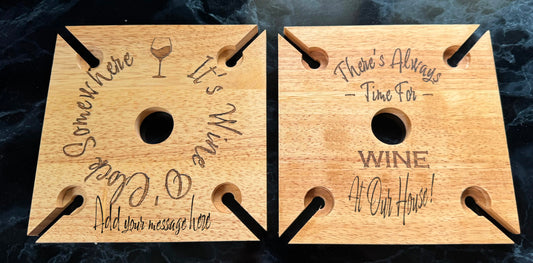 Personalised Hevea Wood Wooden Bottle Neck Wine Glass Holder 4 Glass Holder