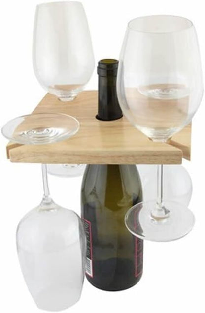 Personalised Hevea Wood Wooden Bottle Neck Wine Glass Holder 4 Glass Holder