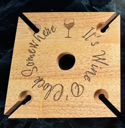 Personalised Hevea Wood Wooden Bottle Neck Wine Glass Holder 4 Glass Holder