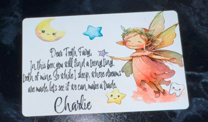 Personalised Pine Tooth Fairy Box, Cards & Black Velvet Keepsake Pouch
