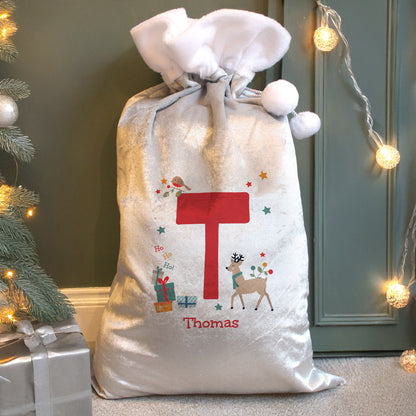 Personalised Reindeer Inital Christmas Santa Sack