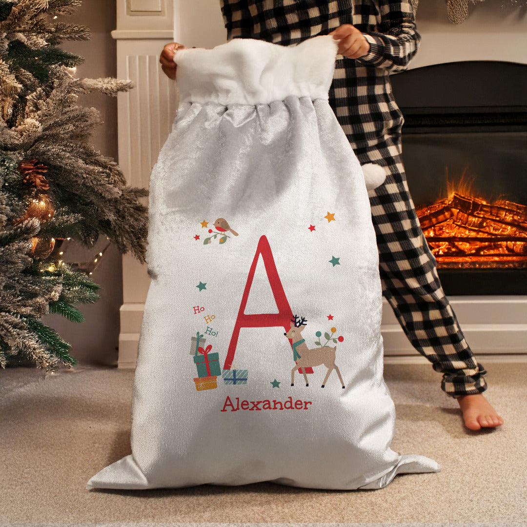 Personalised Reindeer Inital Christmas Santa Sack