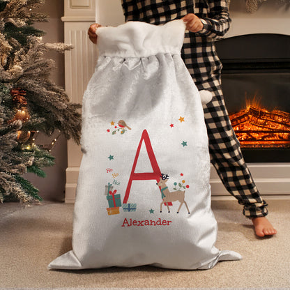 Personalised Reindeer Inital Christmas Santa Sack