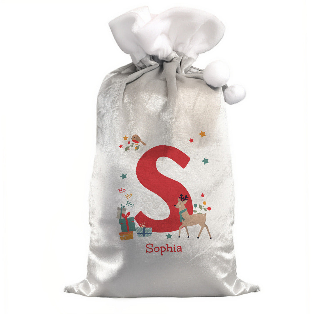 Personalised Reindeer Inital Christmas Santa Sack