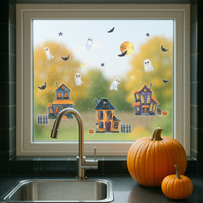 Haunted Village Halloween Window Sticket Set