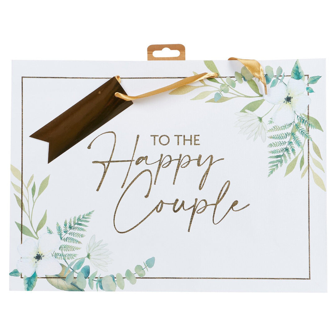 Extra Large 'Happy Couple' White & Gold Gift Bag