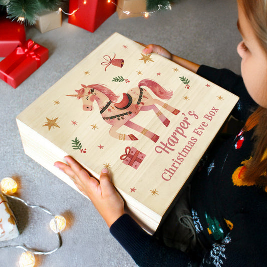 Personalised Large Wooden Unicorn Christmas Eve Box