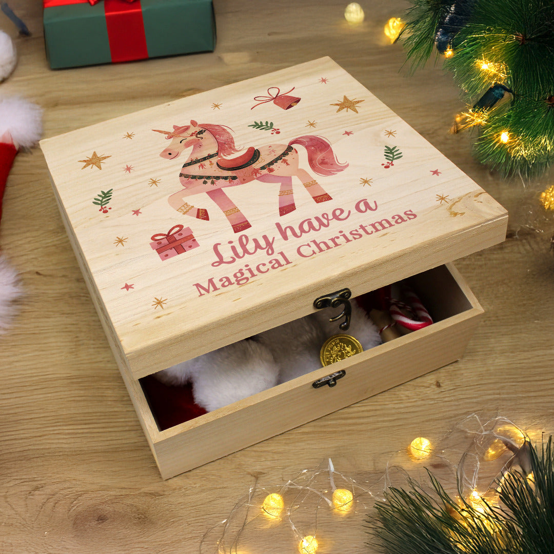 Personalised Large Wooden Unicorn Christmas Eve Box
