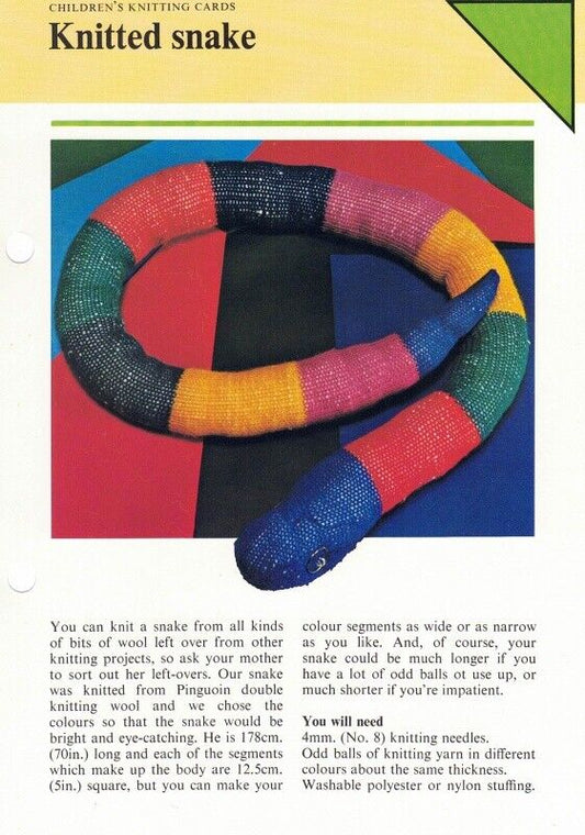 Vintage Hamlyn Knitting Pattern: Knitted Snake