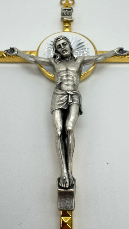 Italian Gold & Silver INRI Hanging Crucifix