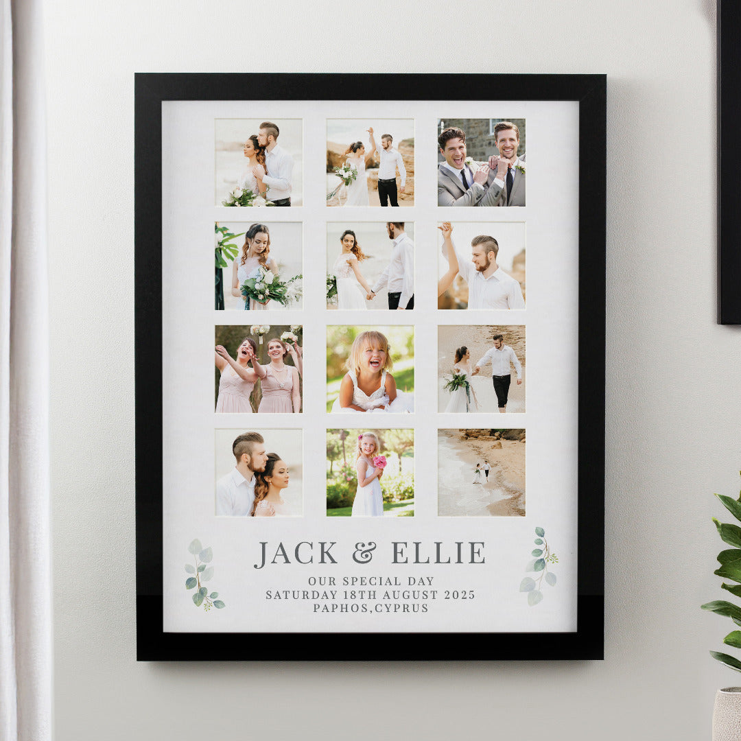 Personalised Wedding Multi Photo Frame - White or Black Frame