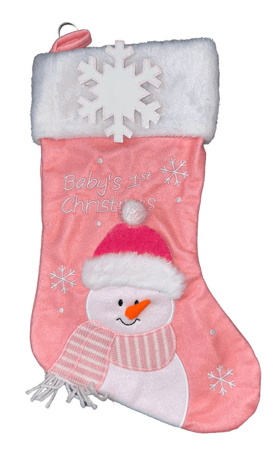 Baby's 1st Christmas - Snowman Stocking - Blue / Pink / Red