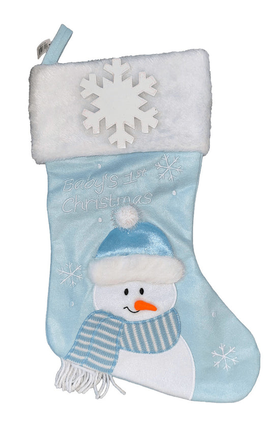 Baby's 1st Christmas - Snowman Stocking - Blue / Pink / Red