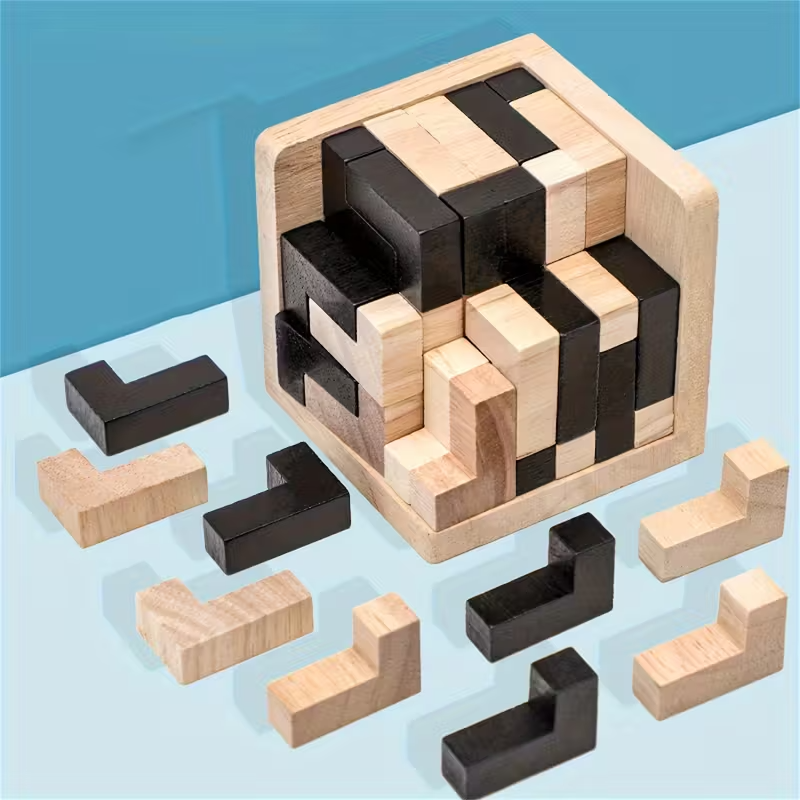 54pcs 3D Wooden Block Puzzle Brain Teaser