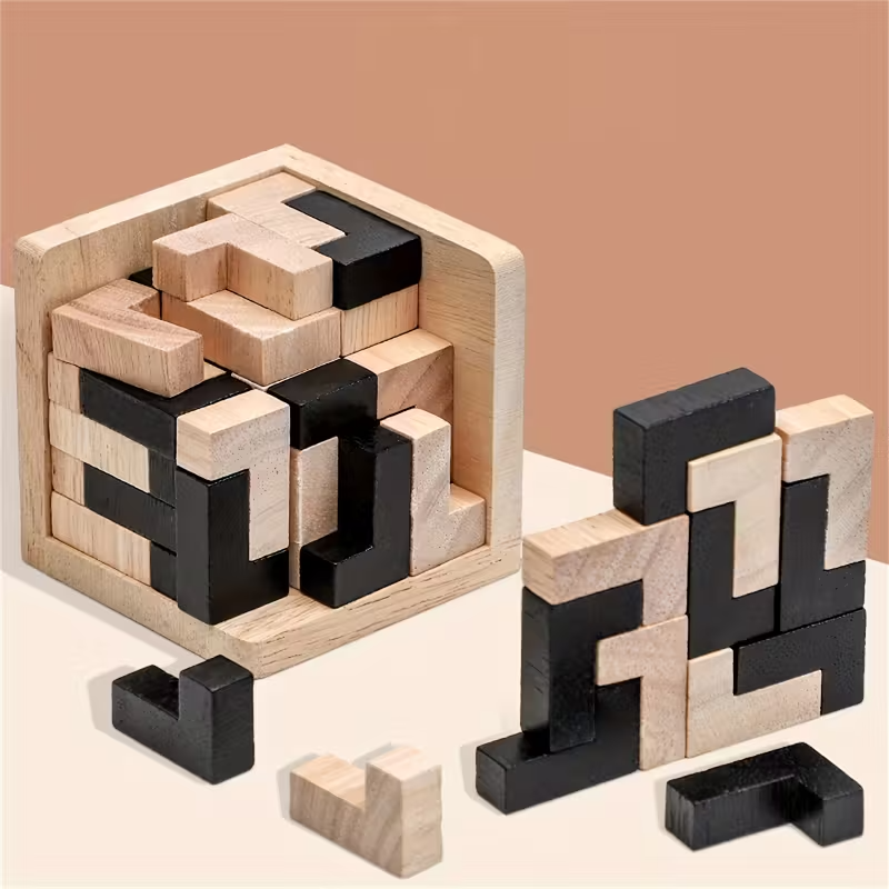 54pcs 3D Wooden Block Puzzle Brain Teaser