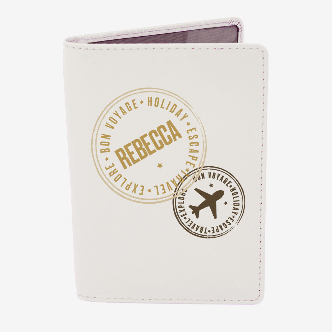 Personalised Leather Stamped Passport Holder - Black or Cream