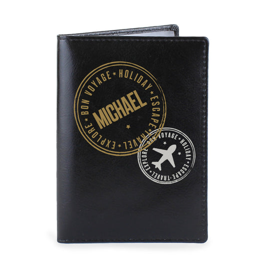 Personalised Leather Stamped Passport Holder - Black or Cream