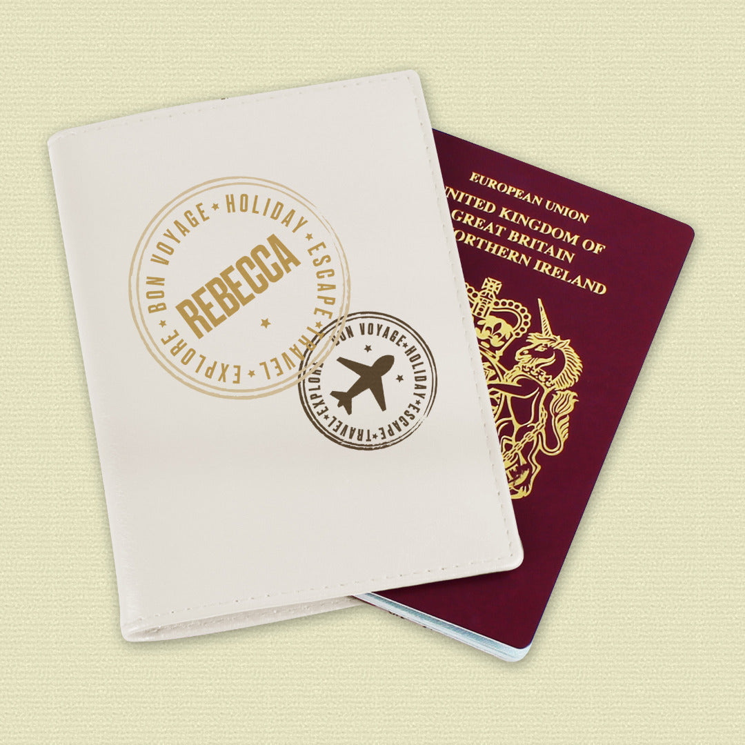 Personalised Leather Stamped Passport Holder - Black or Cream