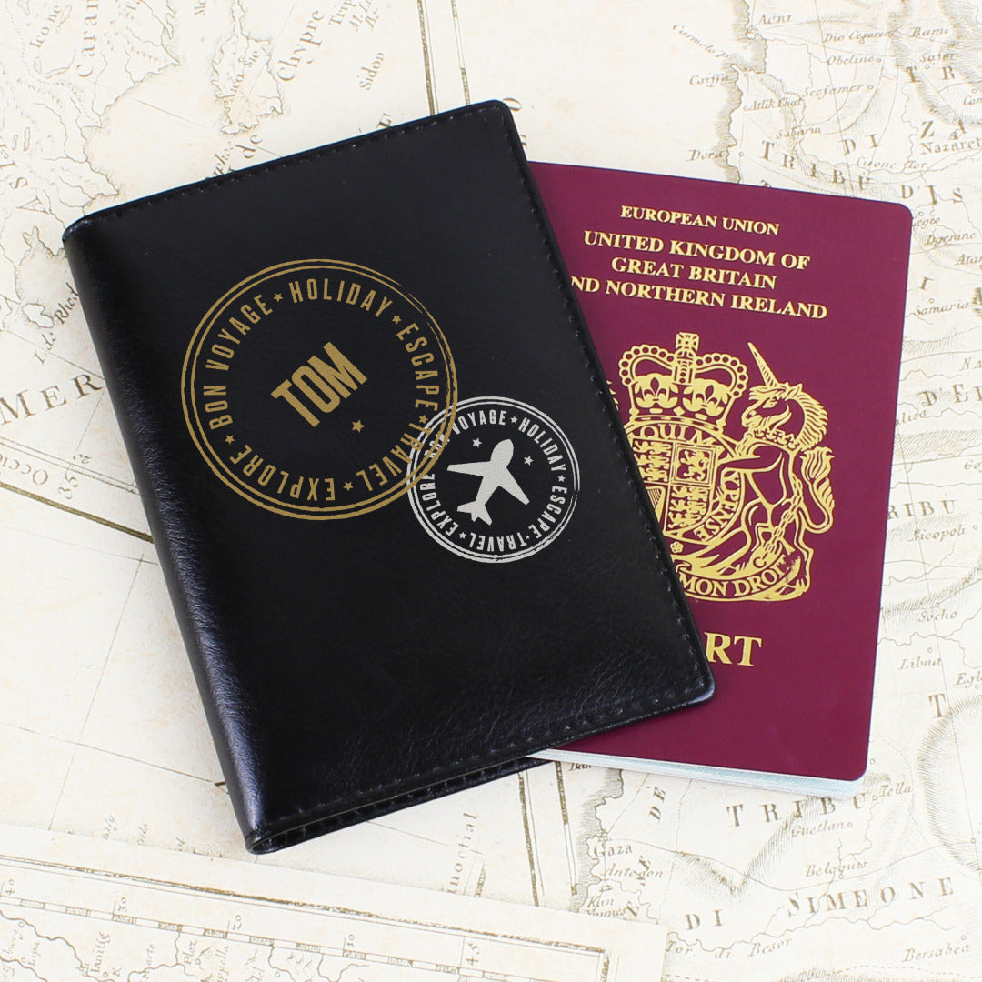 Personalised Leather Stamped Passport Holder - Black or Cream