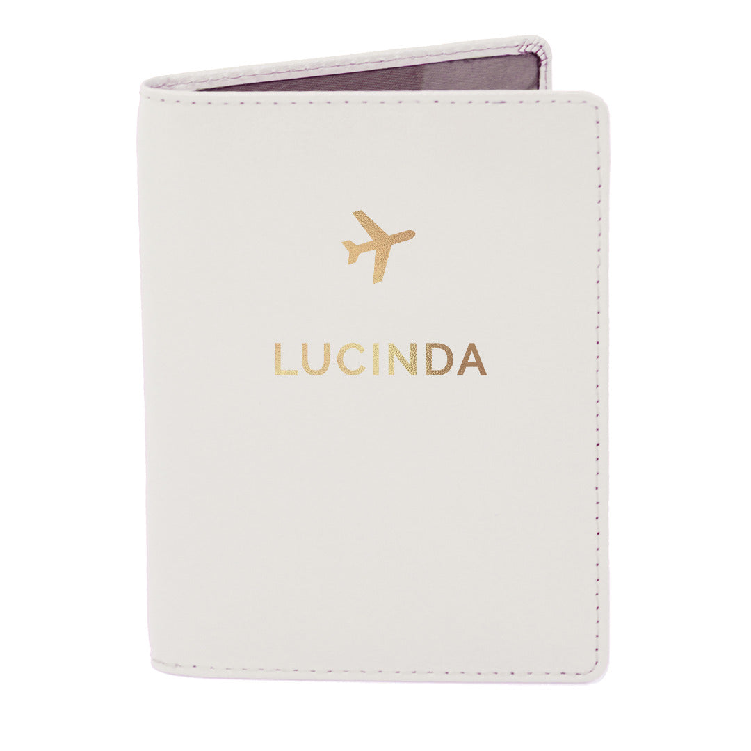 Personalised Leather Gold Name Passport Holder - Black or Cream