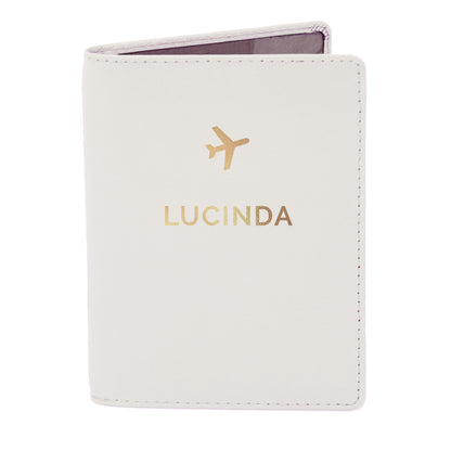 Personalised Leather Gold Name Passport Holder - Black or Cream