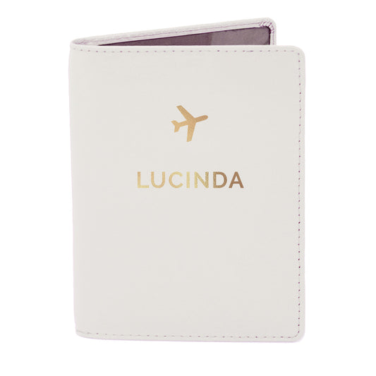 Personalised Leather Gold Name Passport Holder - Black or Cream