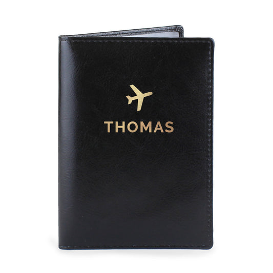 Personalised Leather Gold Name Passport Holder - Black or Cream